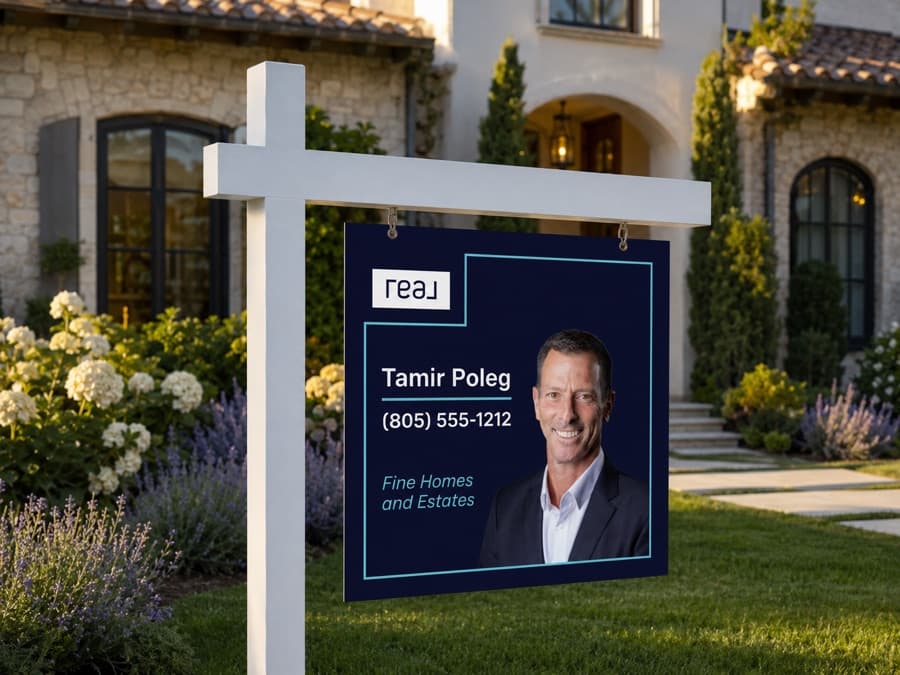 For Sale yard sign branded as Real